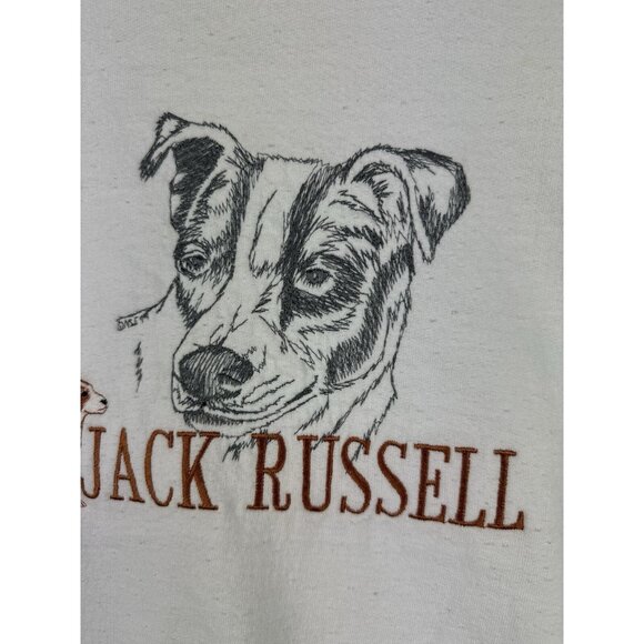Vintage 90s Jack Russell Dog Animal Pet Art White Crewneck Large - Picture 4 of 16